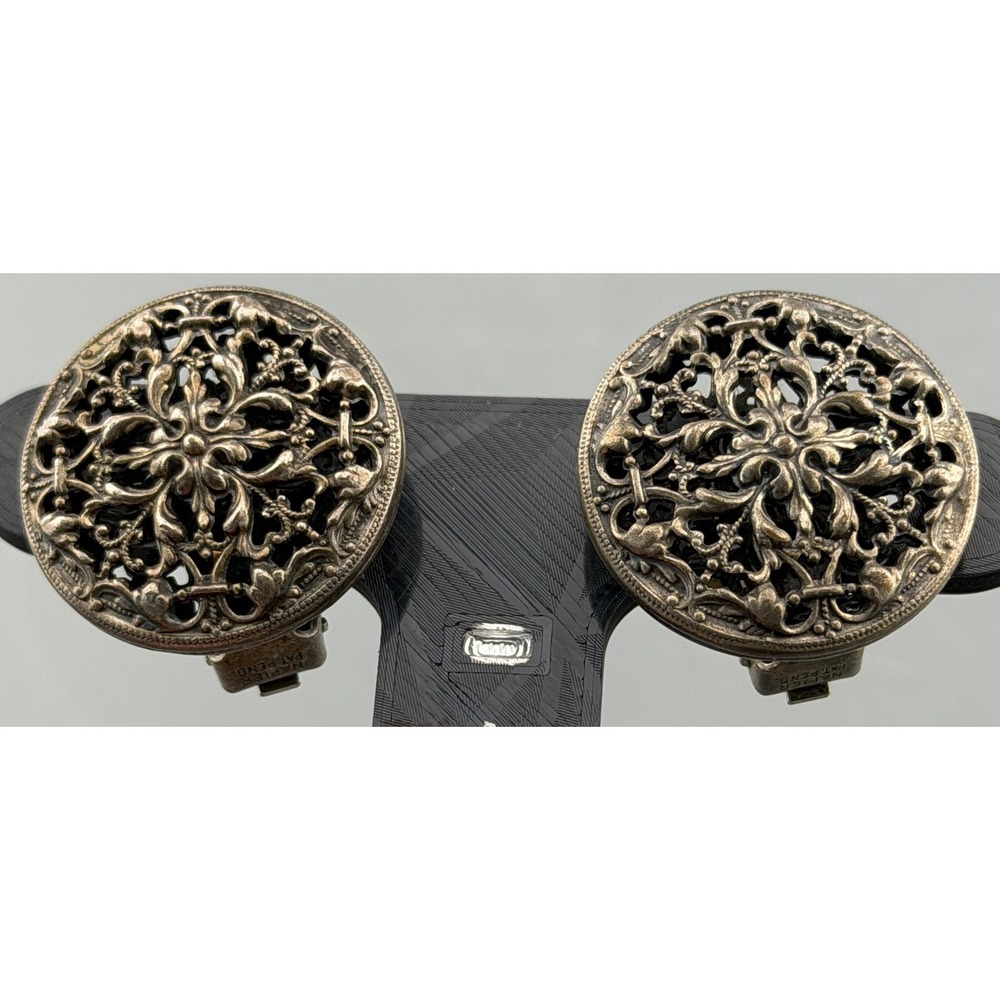 Vintage Napier Earrings Floral Open Metalwork Clip Book Piece Silver Plated 1"